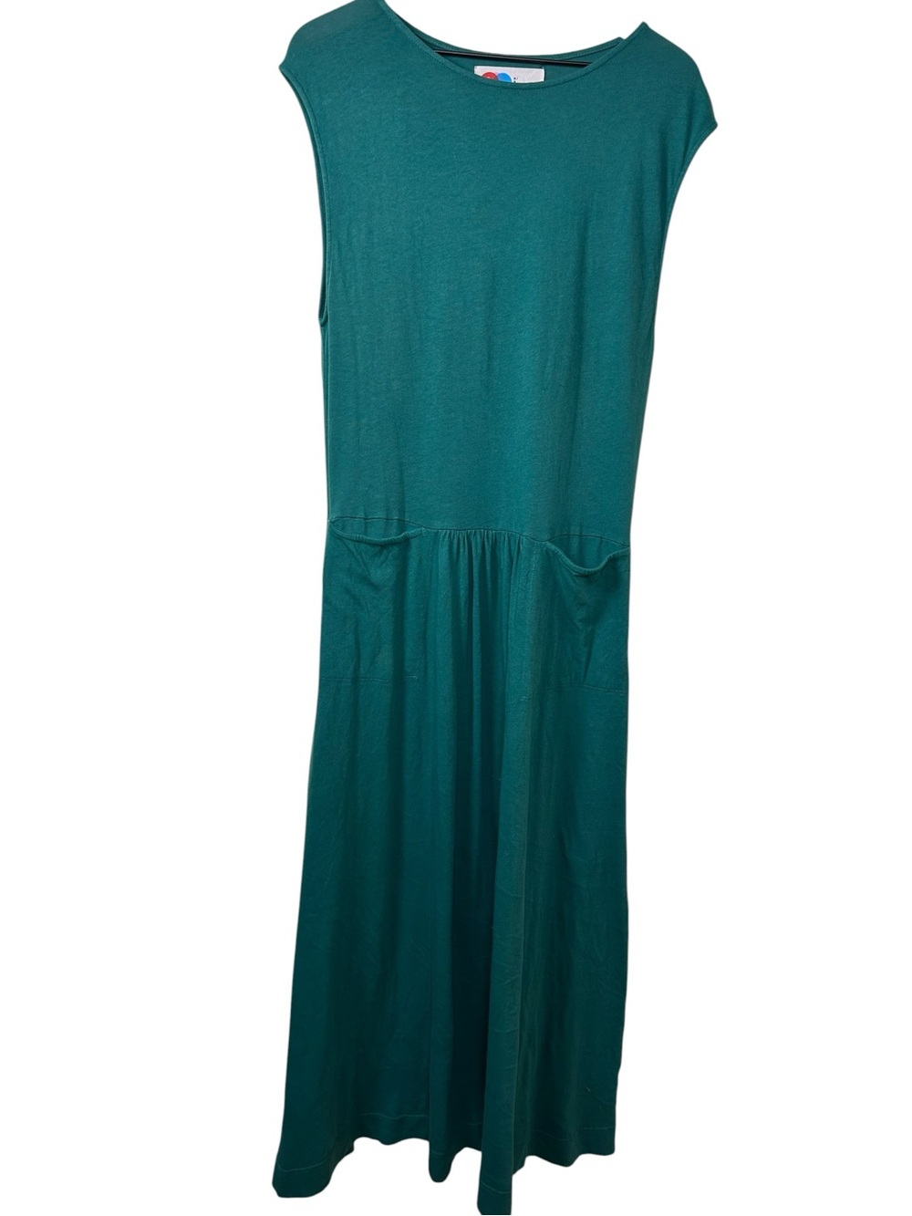 FP BEACH Teal Cotton Maxi Dress Medium Cap Sleeve Pocket Casual Boho Coastal